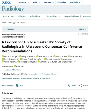 2024 A Lexicon for First-Trimester US: Society of Radiologists in Ultrasound Consensus Conference Recommendations Click here to read the consensus statement.